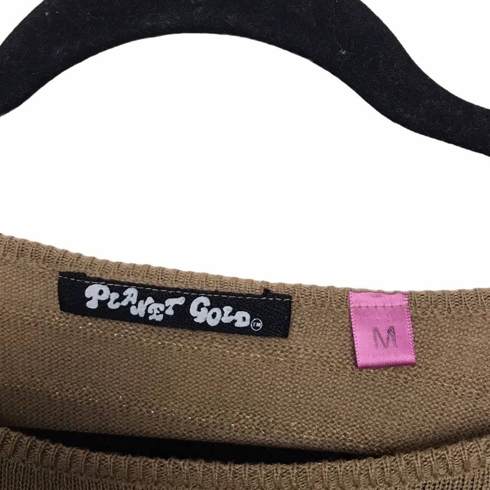 Planet Gold Tan Metallic Stripe Oversized Short Sleeve Sweater - Picture 6 of 9